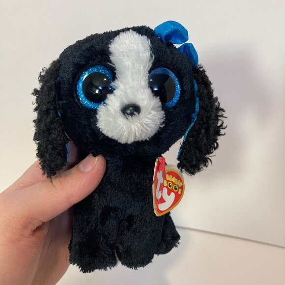Ty Beanie Boos Tracey Dog Black White 6" Stuffed Plush Toy 2017 Blue Eyes W Tag - Picture 4 of 10